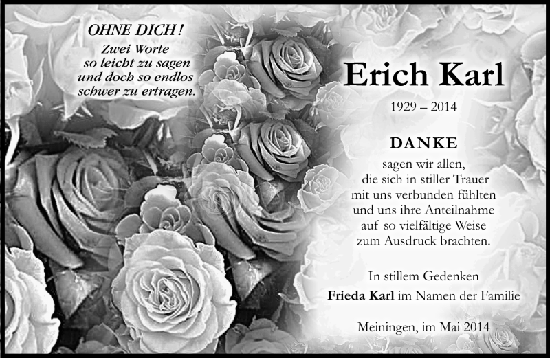  Traueranzeige für Erich Karl vom 24.05.2014 aus Südthüringer Presse