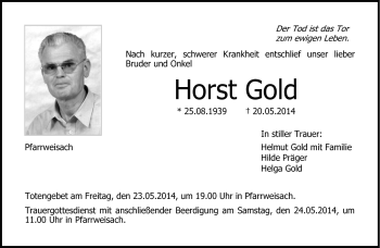 Traueranzeige von Horst Gold von Neue Presse Coburg