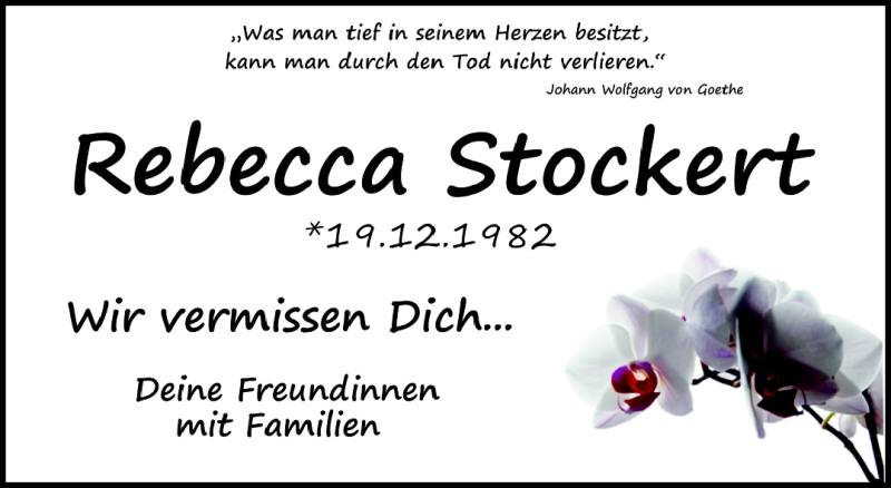  Traueranzeige für Rebecca Stockert vom 19.12.2014 aus Südthüringer Presse