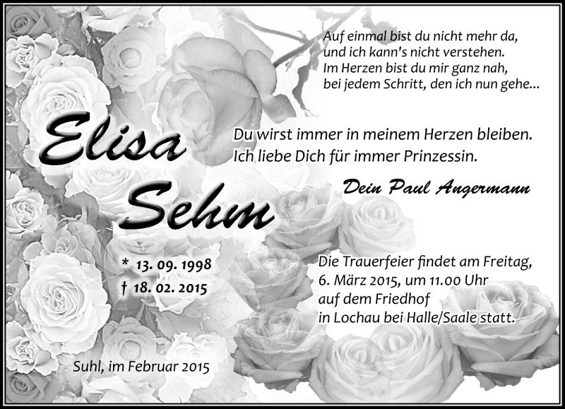  Traueranzeige für Elisa Sehm vom 28.02.2015 aus Südthüringer Presse