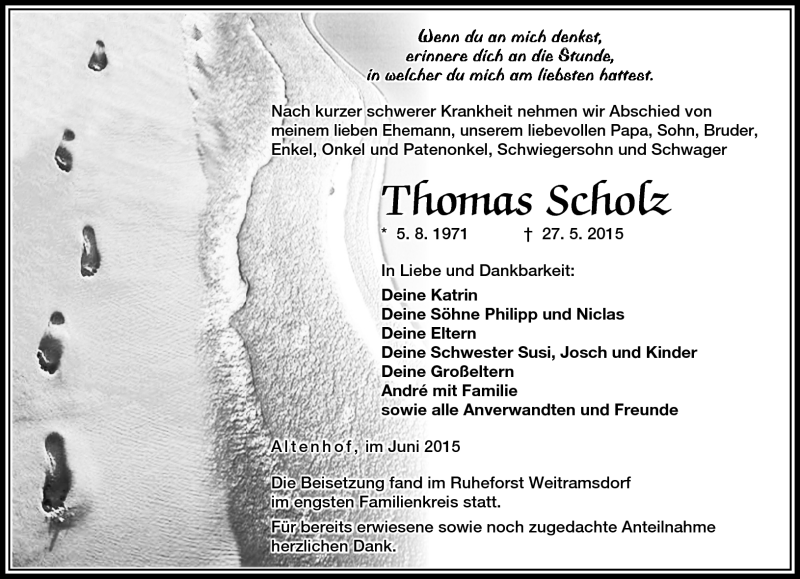  Traueranzeige für Thomas Scholz vom 06.06.2015 aus Neue Presse Coburg
