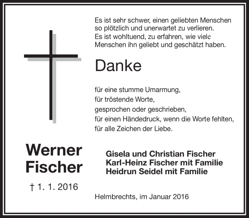  Traueranzeige für Werner Fischer vom 09.01.2016 aus Frankenpost