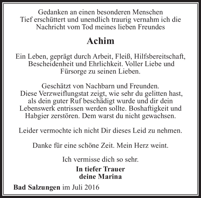  Traueranzeige für Achim  vom 23.07.2016 aus Südthüringer Presse