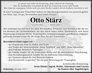 Traueranzeige von Otto Stärz von Südthüringer Presse