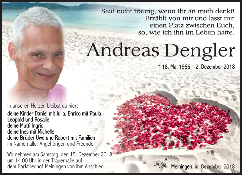 Traueranzeige für Andreas Dengler vom 08.12.2018 aus Südthüringer Presse