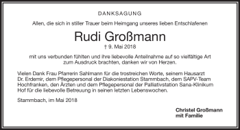 Traueranzeige von Rudi Großmann von Frankenpost