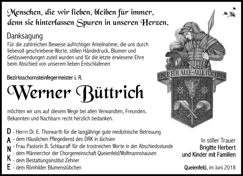  Traueranzeige für Werner Büttrich vom 16.06.2018 aus Südthüringer Presse