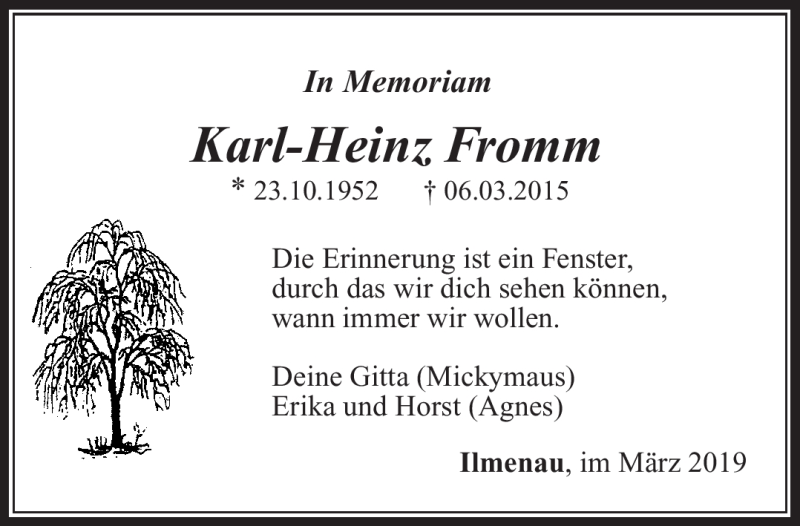  Traueranzeige für Karl-Heinz Fromm vom 06.03.2019 aus Südthüringer Presse