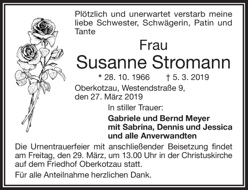  Traueranzeige für Susanne Stromann vom 27.03.2019 aus Frankenpost