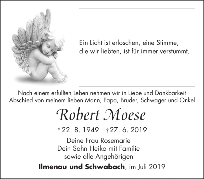  Traueranzeige für Robert Moese vom 06.07.2019 aus Südthüringer Presse