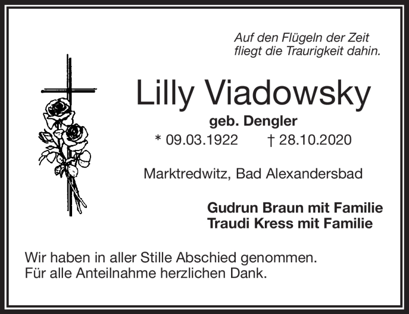  Traueranzeige für Lilly Viadowsky vom 31.10.2020 aus Frankenpost