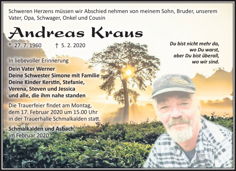  Traueranzeige für Andreas Kraus vom 12.02.2020 aus Südthüringer Presse