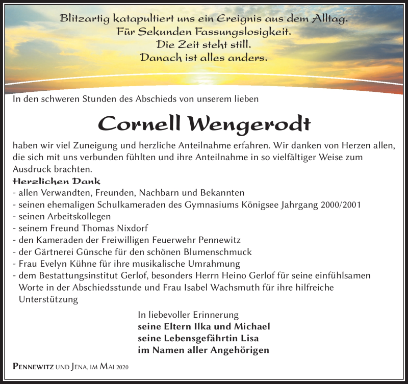  Traueranzeige für Cornell Wengerodt vom 01.05.2020 aus Südthüringer Presse