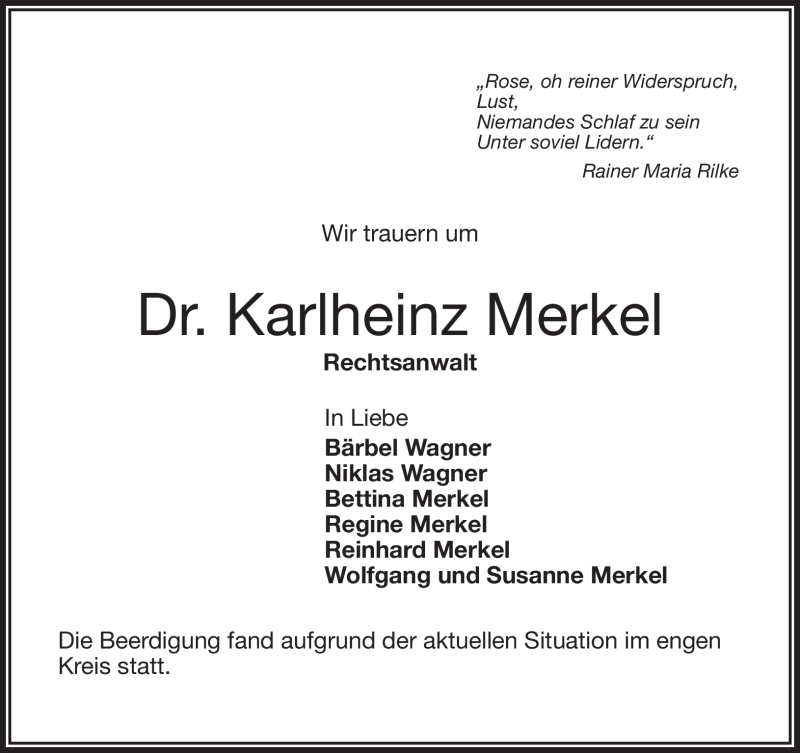  Traueranzeige für Karlheinz Merkel vom 04.06.2020 aus Frankenpost