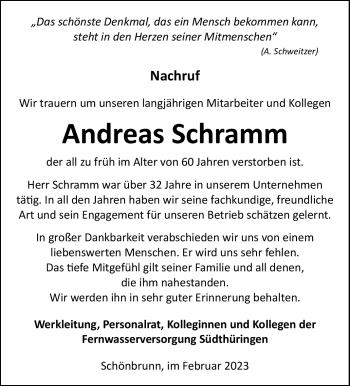 Traueranzeige von Andreas Schramm von Südthüringer Presse