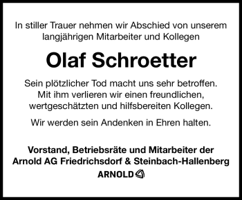 Traueranzeige von Olaf Schroetter von Südthüringer Presse