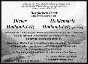 Traueranzeige von DieterHeidemarie Holland-LetzHolland-Letz von Südthüringer Presse