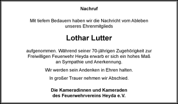 Traueranzeige von Lothar Lutter von Südthüringer Presse
