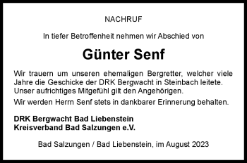 Traueranzeige von Günter Senf von Südthüringer Presse