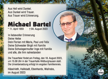 Traueranzeige von Michael Bartel von Südthüringer Presse