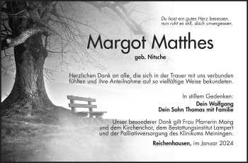 Traueranzeige von Margot Matthes von Südthüringer Presse