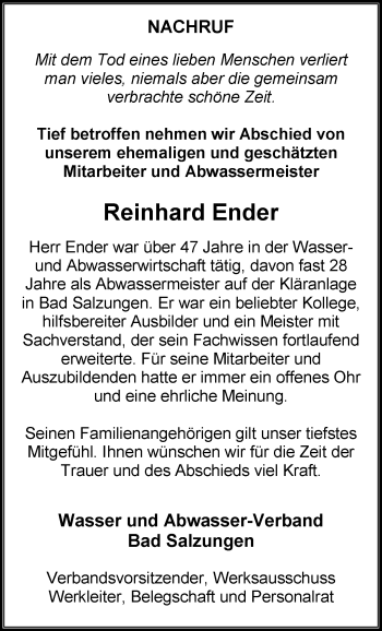 Traueranzeige von Reinhard Ender von Südthüringer Presse