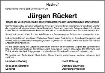 Traueranzeige von Jürgen Rückert von Neue Presse Coburg