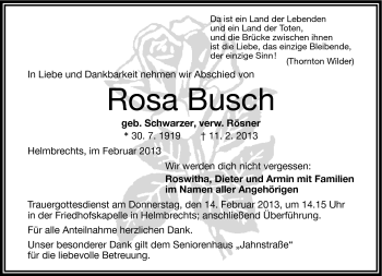 Traueranzeige von Rosa Busch von Frankenpost