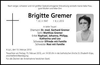 Traueranzeige von Brigitte Gremer von Neue Presse Coburg
