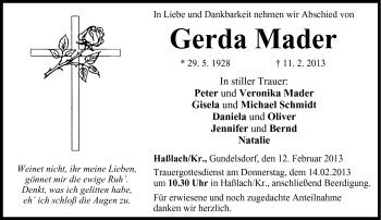 Traueranzeige von Gerda Mader von Neue Presse Coburg