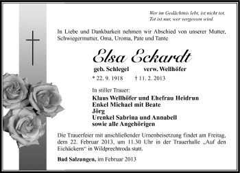Traueranzeige von Elsa Eckardt von Südthüringer Presse