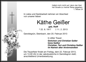 Traueranzeige von Käthe Geißer von Frankenpost