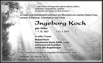 Traueranzeige von Ingeborg Koch von Südthüringer Presse