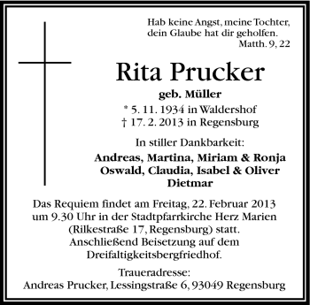 Traueranzeige von Rita Prucker von Frankenpost