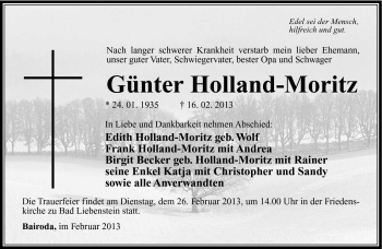 Traueranzeige von Günter Holland-Moritz von Südthüringer Presse