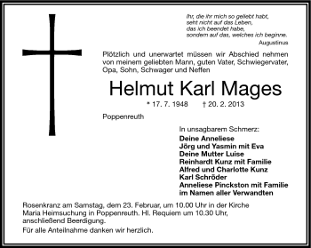 Traueranzeige von Helmut Karl Mages von Frankenpost