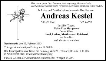 Traueranzeige von Andreas Kestel von Neue Presse Coburg