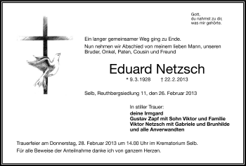 Traueranzeige von Eduard Netzsch von Frankenpost