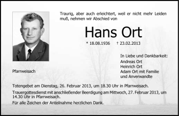 Traueranzeige von Hans Ort von Neue Presse Coburg