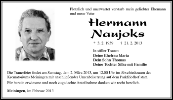 Traueranzeige von hermann Naujoks von Südthüringer Presse