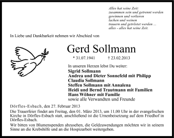 Traueranzeige von Gerd Sollmann von Neue Presse Coburg