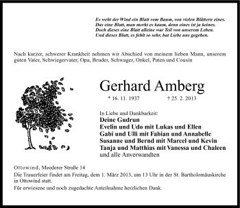 Traueranzeige von Gerhard Amberg von Neue Presse Coburg