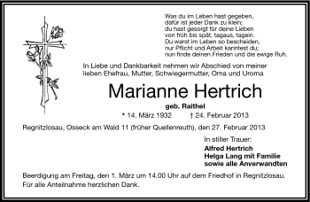 Traueranzeige von Marianne Hertrich von Frankenpost