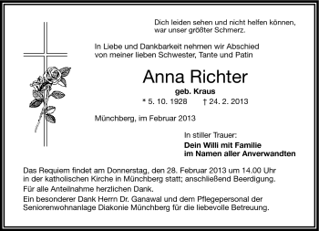 Traueranzeige von Anna Richter von Frankenpost