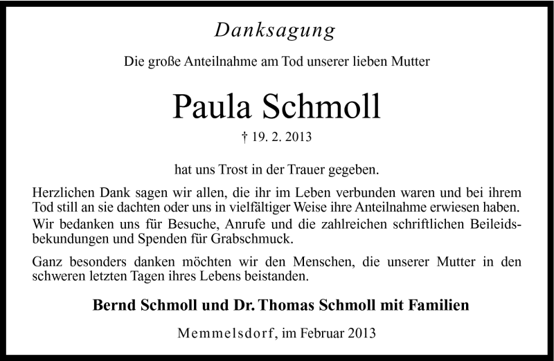  Traueranzeige für Paula Schmoll vom 02.03.2013 aus Neue Presse Coburg