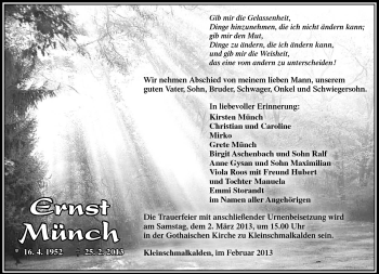 Traueranzeige von Ernst Münch von Südthüringer Presse