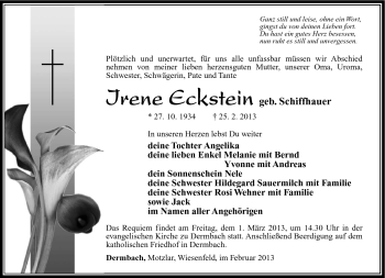 Traueranzeige von Irene Eckstein von Südthüringer Presse