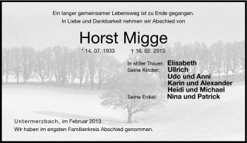 Traueranzeige von Horst Migge von Neue Presse Coburg