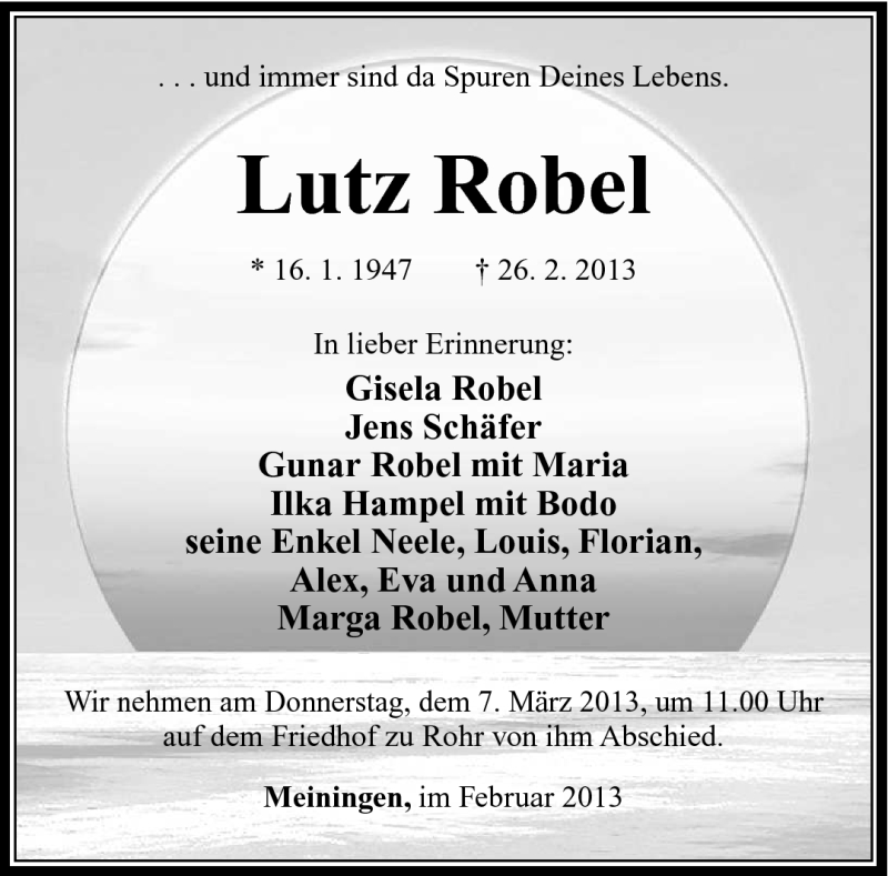  Traueranzeige für Lutz Robel vom 02.03.2013 aus Südthüringer Presse