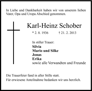 Traueranzeige von Karl-Heinz Schober von Neue Presse Coburg